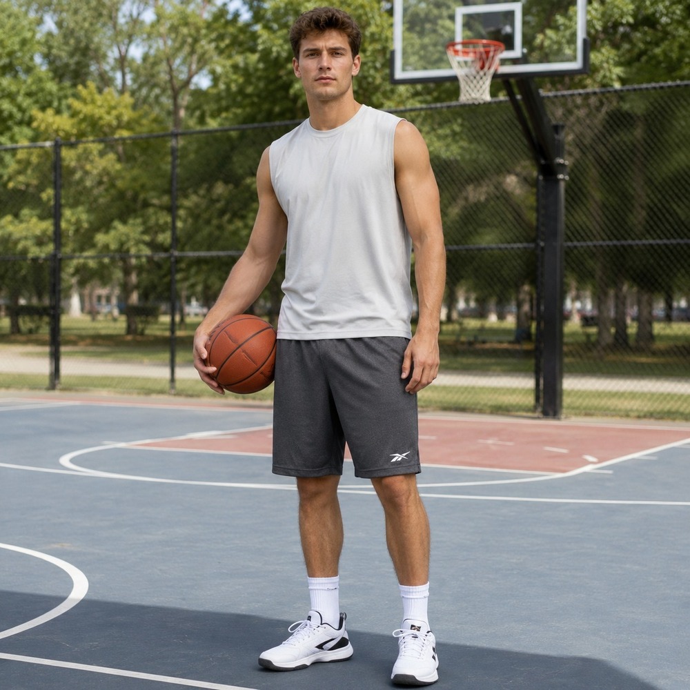 Reebok Men's Athletic Shorts Charcoal Gray Size S Basketball Drawstring Pockets